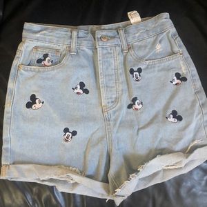 Mickey Mouse Embroidered Denim Shorts